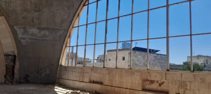 Rusted window frame inside the dome